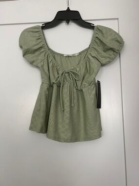 Sage Puff Sleeve Peplum Top